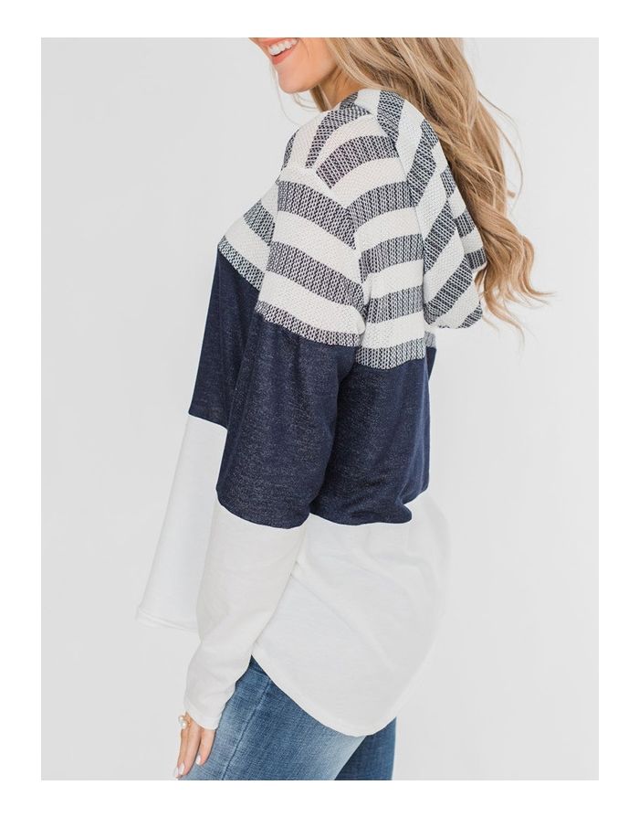 Striped Sweatshirt Casual Hooded Fall Spring Wear Tops For Woman